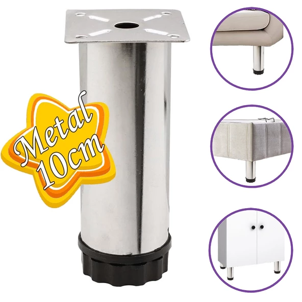 Metal Ayarlanabilir 10 cm Krom Destek Ayak Mobilya Kanepe Baza Koltuk Dolap Sehpa TV Ünitesi Ayağı