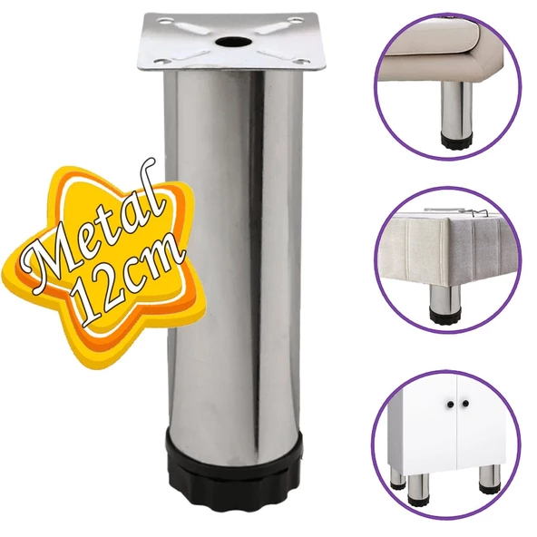 Metal Ayarlanabilir 12 cm Krom Destek Ayak Mobilya Kanepe Baza Koltuk Dolap Sehpa TV Ünitesi Ayağı