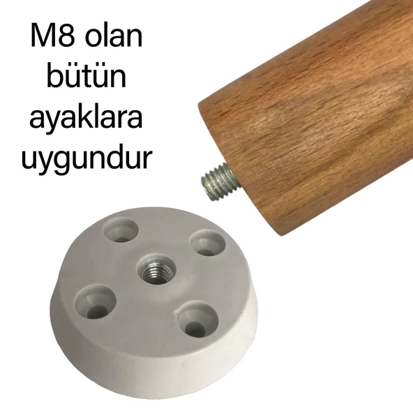 3 Adet Düz Ayak Tabanı Beyaz Mobilya Masa Sehpa Ayağı Bağlantı Aparatı Plastik - Resim 3