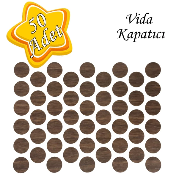 50 ADET Ceviz Vida Kapatıcı Ahşap Desenli  Yapışkanlı Vida Tapası Tıpası Kapağı Vida Gizleyici
