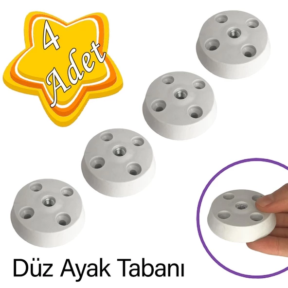 4 Adet Düz Ayak Tabanı Beyaz Mobilya Masa Sehpa Ayağı Bağlantı Aparatı Plastik ürün görseli