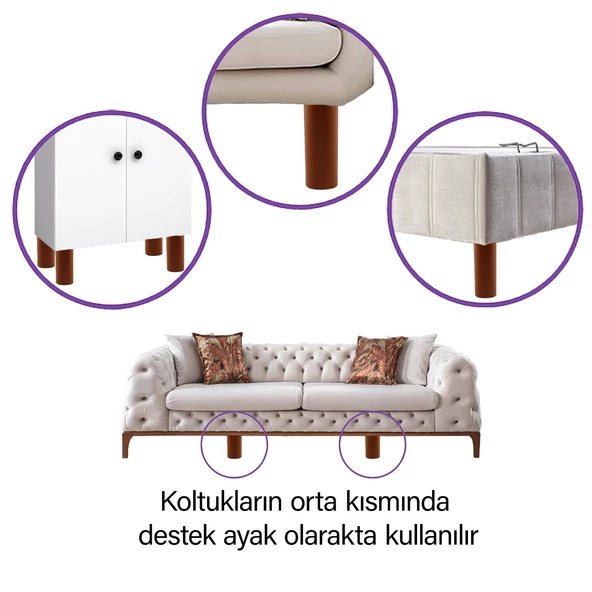 8 Adet Silindir Destek Ayağı 12 Cm Kahverengi Gizli Mobilya Kanepe Baza Koltuk Ayakları Metrik 8 Civatalı İnce Diş - 3