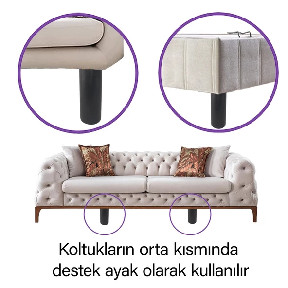 8 Adet Ayarlı Destek Ayağı 13 X 19 Cm Siyah Gizli Mobilya Kanepe Baza Koltuk Ayakları Metrik 8 Civatalı İnce Diş - 4