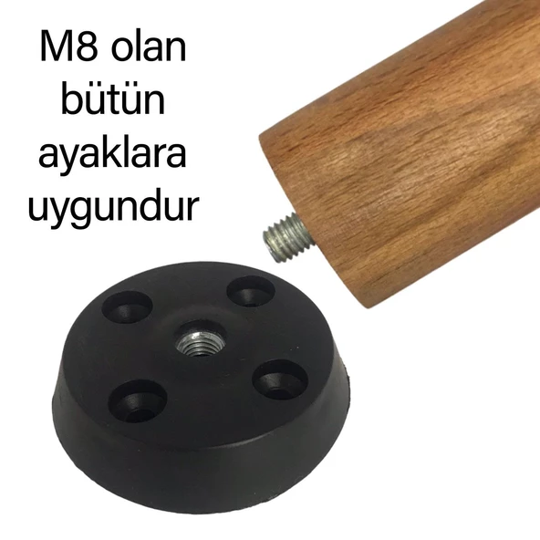 8 Adet Düz Ayak Tabanı Siyah Mobilya Masa Sehpa Ayağı Bağlantı Aparatı Plastik - 3