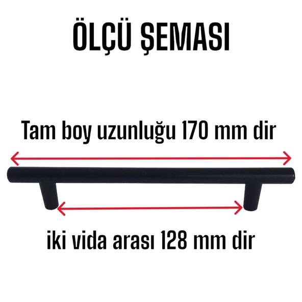 12 Adet Boy Kulp Mat Siyah 128 mm Kulp Mobilya Mutfak Dolabı Çekmece Dolap Kapak Kulpu Kulbu Metal - 2