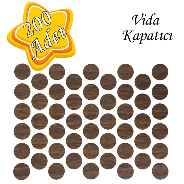 200 ADET Ceviz Vida Kapatıcı Ahşap Desenli Yapışkanlı Vida Tapası Tıpası Kapağı Vida Gizleyici