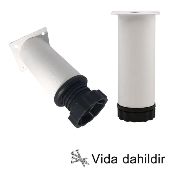 2 Adet Metal Ayarlanabilir 10 cm Beyaz Destek Ayağı Mobilya Kanepe Baza Koltuk Dolap Sehpa TV Ünitesi Ayağı - 4