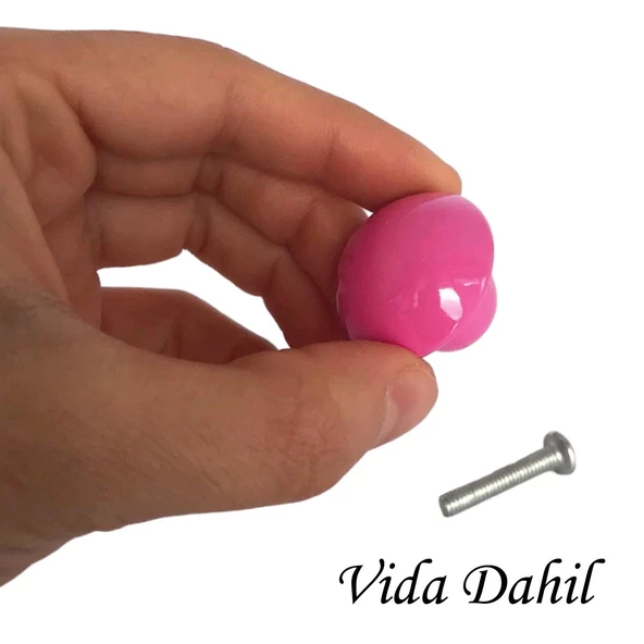 Pembe Mantar Düğme Kulp Çocuk Bebek Mobilya Çekmece Dolap Kapak Kulbu Metal Kulp Aksesuarları Vidalı - 2