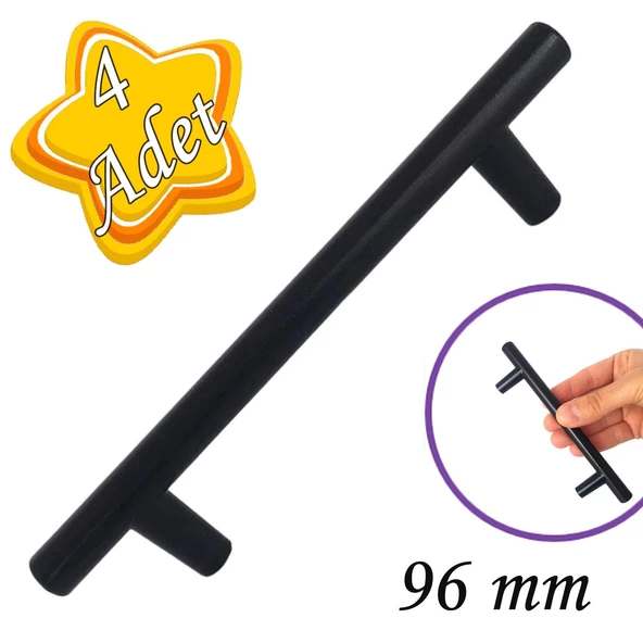 4 Adet Boy Kulp Mat Siyah 96 mm Kulp Mobilya Mutfak Dolabı Çekmece Dolap Kapak Kulpu Kulbu Metal Kulpları ürün görseli 1