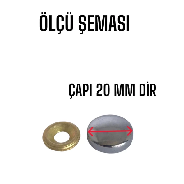 10 Adet Vida Kapatıcı Kapağı 20 Mm Metal Vida Tapası Tıpası Dekoratif Vida Gizleyici Krom - 3