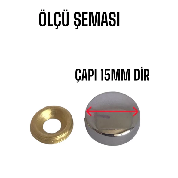 10 Adet Vida Kapatıcı Kapağı 15 Mm Metal Vida Tapası Tıpası Dekoratif Vida Gizleyici Krom - 3