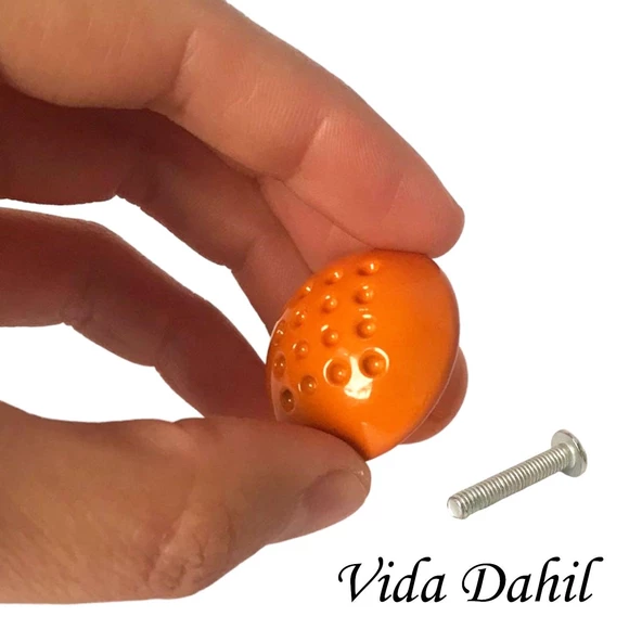 8 Adet Turuncu Noktalı Mantar Düğme Kulp Çocuk Bebek Mobilya Çekmece Dolap Kapak Kulbu Metal Kulp Aksesuarları Vidalı - Resim 2