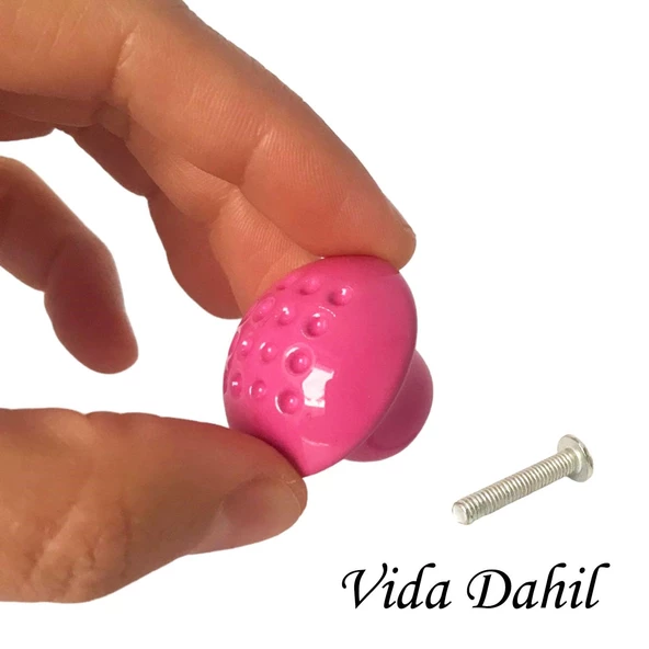 3 Adet Pembe Noktalı Mantar Düğme Kulp Çocuk Bebek Mobilya Çekmece Dolap Kapak Kulbu Metal Kulp Aksesuarları Vidalı - Resim 2