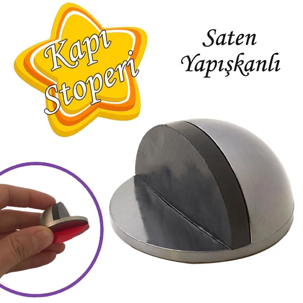 Saten Yarımay Kapı Stoperi Tamponu Yapışkanlı Metal Kapı Stopu Durdurucu Tutucu