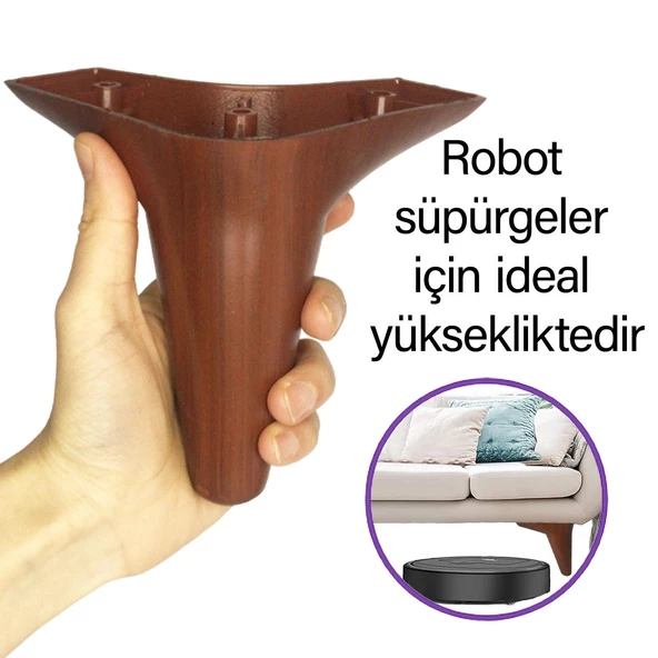 4 Adet Zelve 12 cm Ceviz Ahşap Desenli Lüx Mobilya Kanepe Sehpa Ünite Koltuk Ayağı Baza Ayak - Resim 2