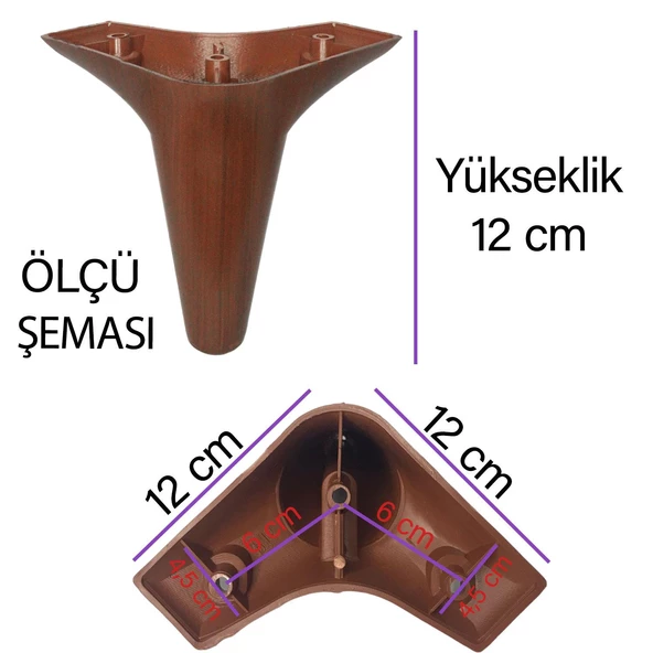 Zelve 12 cm Ceviz Ahşap Desenli Lüx Mobilya Kanepe Sehpa Ünite Koltuk Ayağı Baza Ayak - 3
