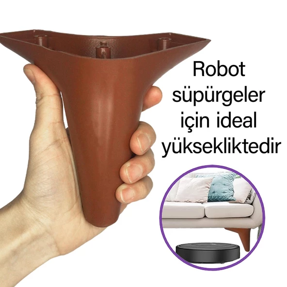 4 Adet Zelve 12 cm Kahverengi Lüx Mobilya Kanepe Sehpa Ünite Koltuk Ayağı Baza Ayak - Resim 2