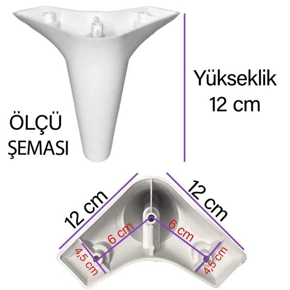 4 Adet Zelve 12 cm Beyaz Lüx Mobilya Kanepe Sehpa Ünite Koltuk Ayağı Baza Ayak - Resim 3