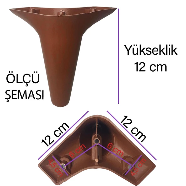 8 Adet Zelve 12 cm Kahverengi Lüx Mobilya Kanepe Sehpa Ünite Koltuk Ayağı Baza Ayak - Resim 3