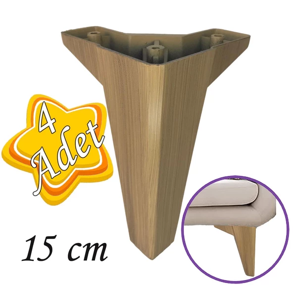 4 Adet Serdivan 15 cm Açık Ceviz Lüx Mobilya Kanepe Sehpa Ünite Koltuk Ayağı Baza Ayak ürün görseli 1