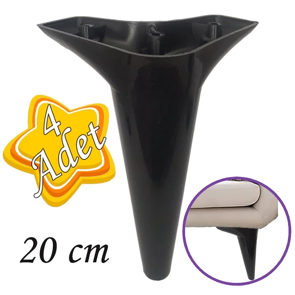 4 Adet Zelve 20 cm Siyah Lüx Mobilya Kanepe Sehpa Ünite Koltuk Ayağı Baza Ayak