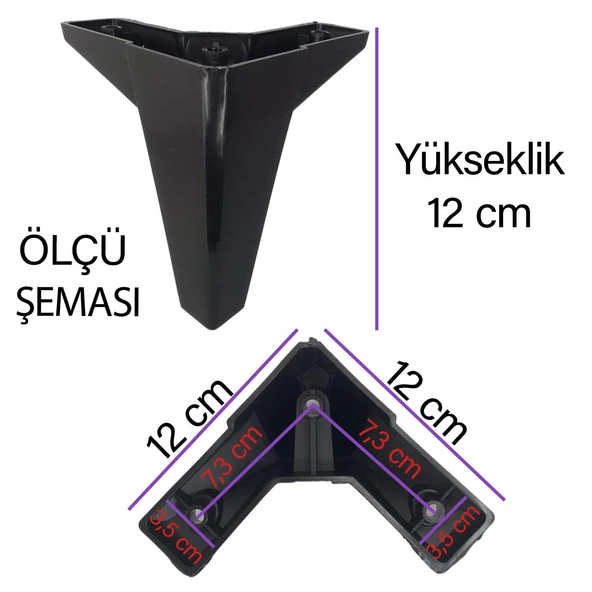 Serdivan 12 cm Siyah Lüx Mobilya Kanepe Sehpa Ünite Koltuk Ayağı Baza Ayak - 3