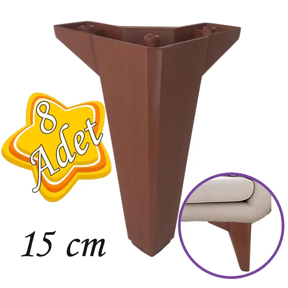 8 Adet Serdivan 15 cm Ceviz Ahşap Desenli Lüx Mobilya Kanepe Sehpa Ünite Koltuk Ayağı Baza Ayak ürün görseli 1