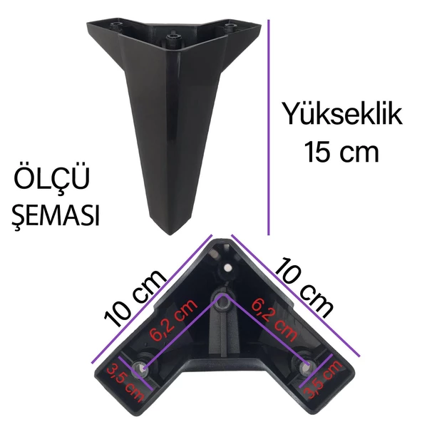 4 Adet Serdivan 15 cm Siyah Lüx Mobilya Kanepe Sehpa Ünite Koltuk Ayağı Baza Ayak - Resim 3