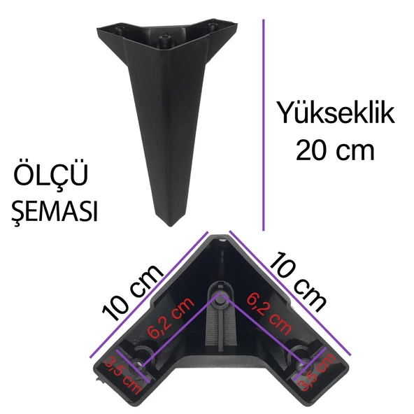 Serdivan 20 cm Siyah Lüx Mobilya Kanepe Sehpa Ünite Koltuk Ayağı Baza Ayak - 3
