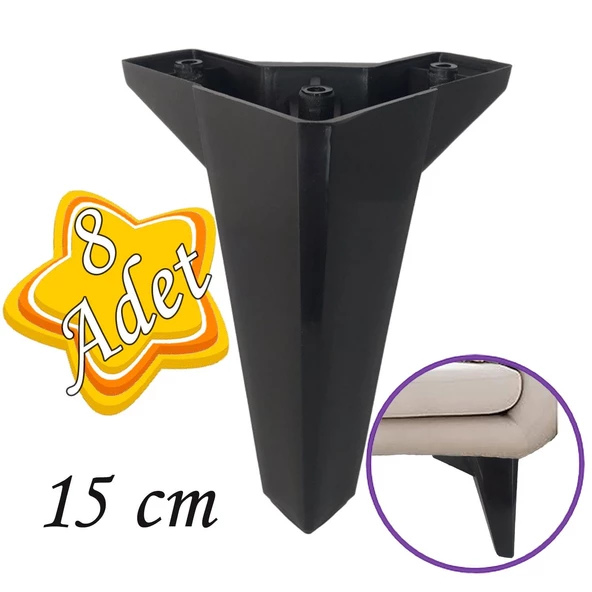 8 Adet Serdivan 15 cm Siyah Lüx Mobilya Kanepe Sehpa Ünite Koltuk Ayağı Baza Ayak