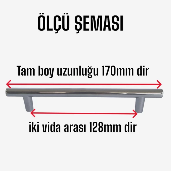 Boy Kulp Krom 128 mm Kulp Mobilya Mutfak Dolabı Çekmece Dolap Kapak Kulpu Kulbu Metal Kulpları - 3