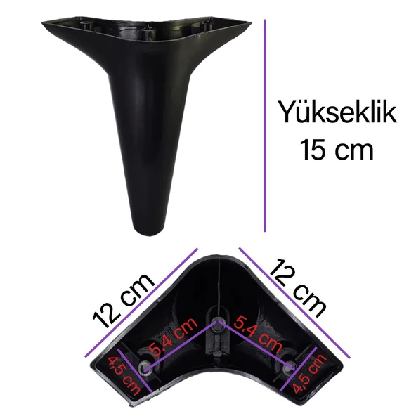 8 Adet Zelve 15 cm Siyah Lüx Mobilya Kanepe Sehpa Ünite Koltuk Ayağı Baza Ayak - Resim 3