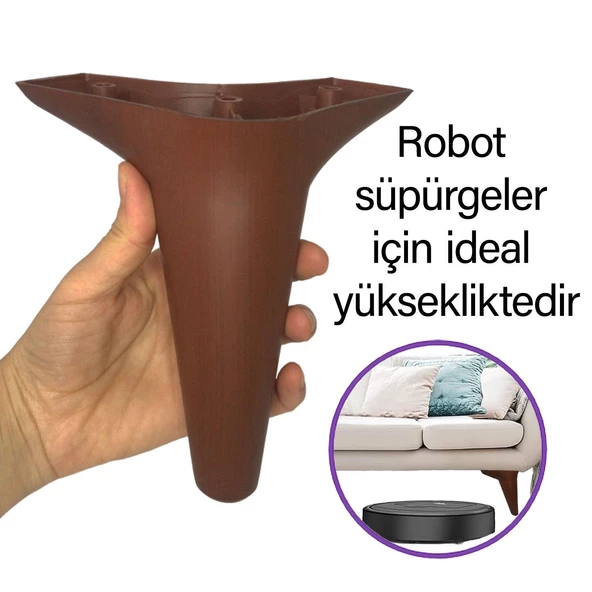 4 Adet Zelve 15 cm Ceviz Ahşap Desenli Lüx Mobilya Kanepe Sehpa Ünite Koltuk Ayağı Baza Ayak - 2