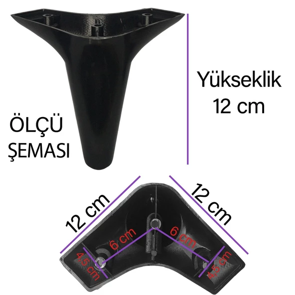 Zelve 12 cm Siyah Lüx Mobilya Kanepe Sehpa Ünite Koltuk Ayağı Baza Ayak - 3