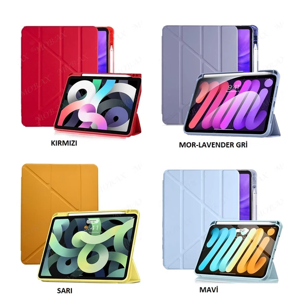 Apple iPad Pro 12.9 5. Nesil 2021 Kılıf Kalem Bölmeli Trifolding Case A2378 A2379 A2461 A2462 - 7