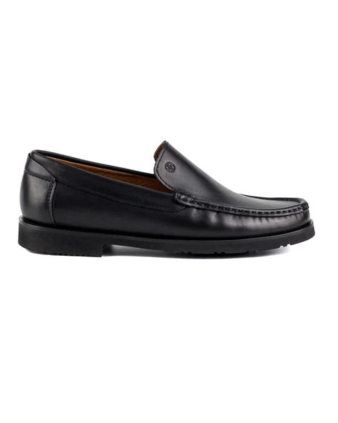 Lento Siyah Hakiki Deri Erkek Loafer Ayakkabı - 1
