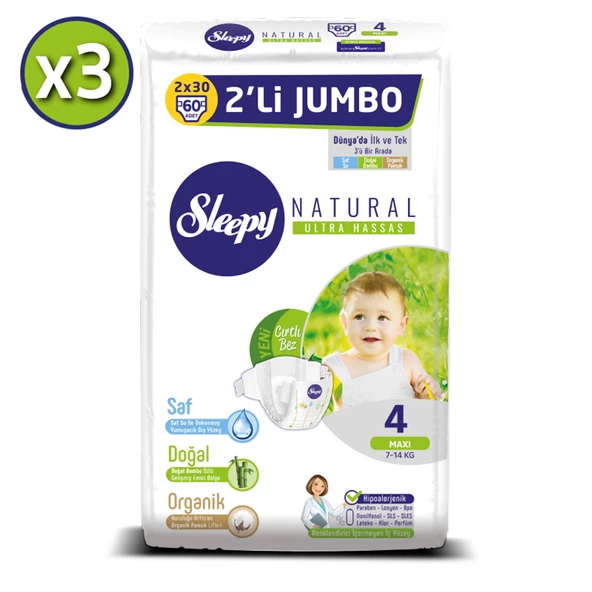 Sleepy Natural Bebek Bezi 4 Beden Maxi 3X2'li Jumbo 180 Adet - 2
