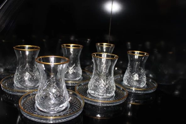 Altın Yaldızlı 12 Parça 6'lı Özel Seri Yeni Seri Model Çay Seti - 7