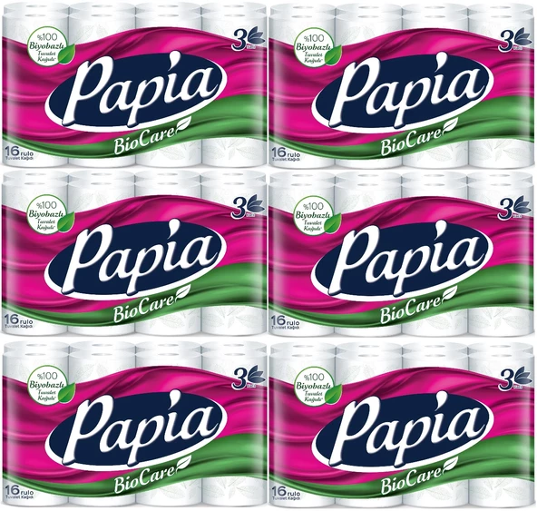 Papia Tuvalet Kağıdı (3 Katlı) 96 Lı Pk Bio Care (6PK*16)