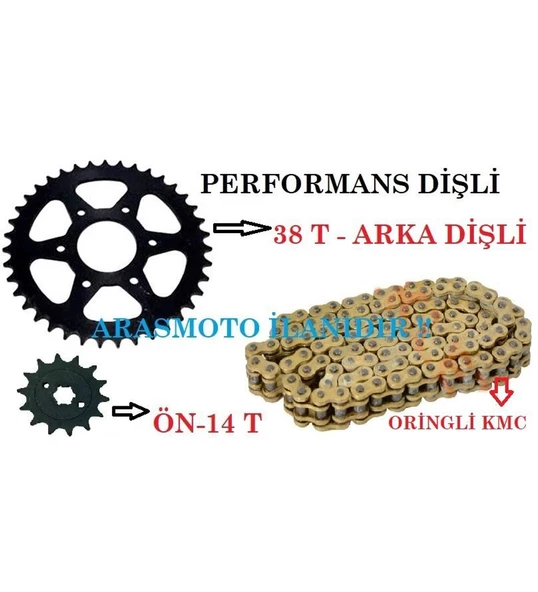 Pulsar Ns200 - Rs200 Performans Dişli Seti Ve Kmc Marka Oringli Zincir 38T*14T_Supermoto