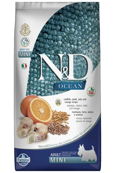 ND ocean mini adult köpek 7kg az tahıllı morina balığı buğday yulaf ve portakallı köpek maması