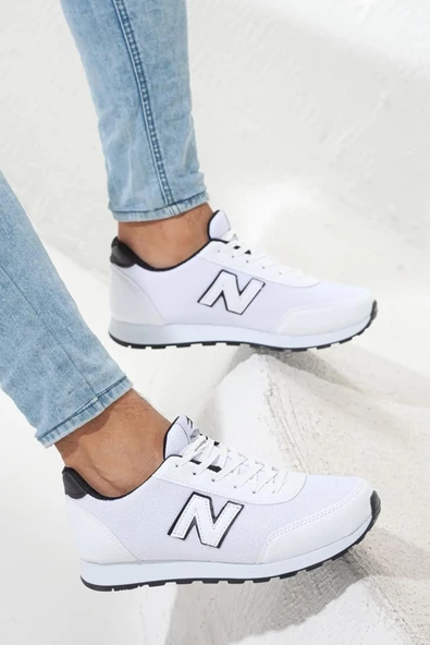Erkek Günlük Comfort Casual Rahat Taban Esnek Bağcıklı Yürüyüş Triko Sneaker Beyaz Spor Ayakkabı - 8