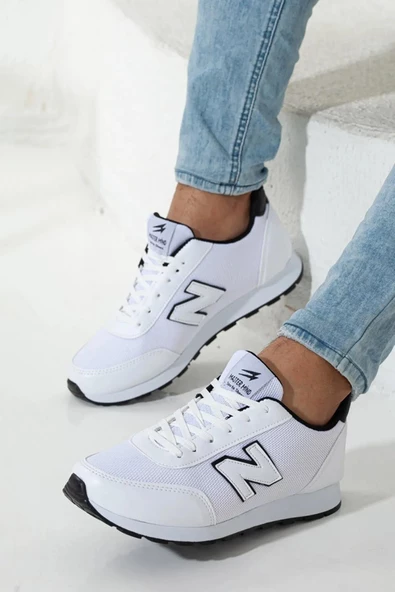 Erkek Günlük Comfort Casual Rahat Taban Esnek Bağcıklı Yürüyüş Triko Sneaker Beyaz Spor Ayakkabı - 9