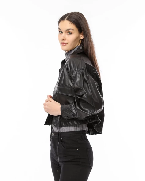 Morden Standart Kesim Deri Ceket - 3