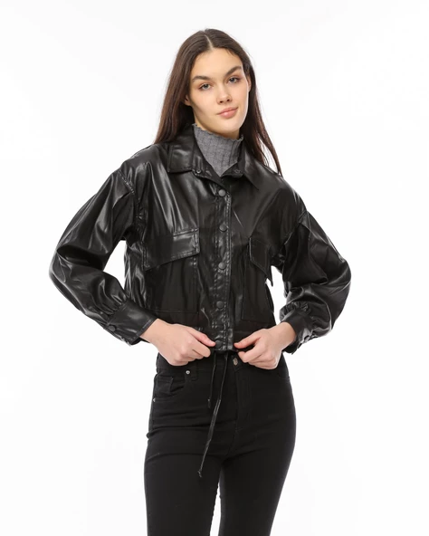 Morden Standart Kesim Deri Ceket - 4