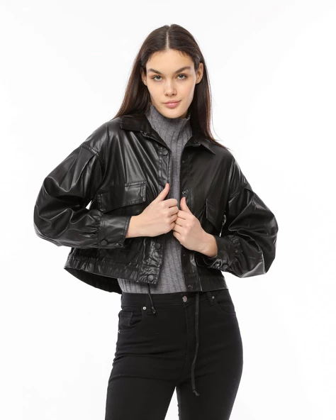 Morden Standart Kesim Deri Ceket - 2