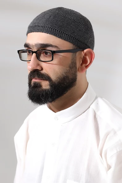 Füme Süper Namaz Dantel Detaylı Örme Orlon Namaz Takkesi ürün görseli