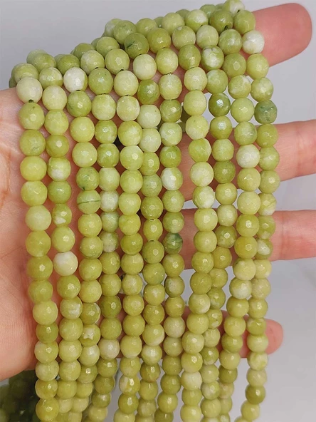 Peridot (Zebercet) Taşı Açık Renk Yeşil-Beyaz Faset Kesim Dizi 6mm (45950) ürün görseli