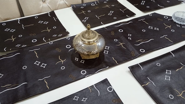 mandaş yemekteyiz yemek seti boncuk işlemeli 9 prç desenli kahve