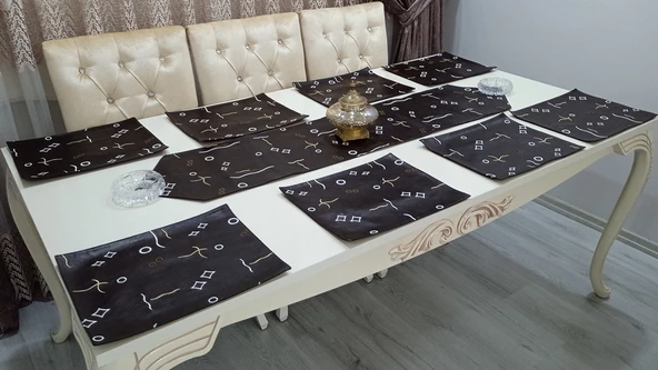 mandaş yemekteyiz yemek seti boncuk işlemeli 9 prç desenli kahve - 4